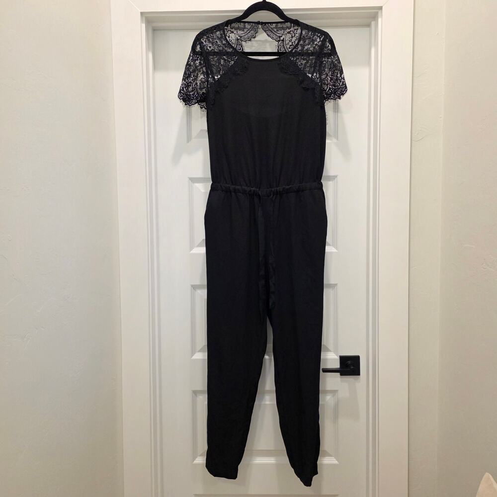 LOFT Ann Taylor Lace Shoulder Cross Front Wrap Jumpsuit Black Camisole Size 4